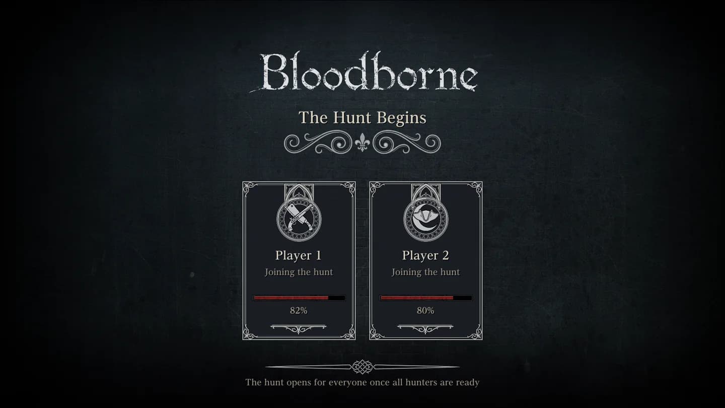 The Hunt Begins loading screen: cards for Player 1 and Player 2, both joining the hunt.